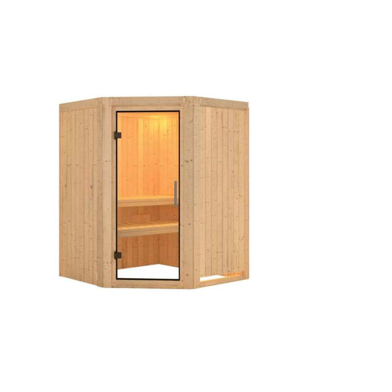 Karibu Sauna Larin Eckeinstieg ohne Ofen kein Kranz Klarglastür
