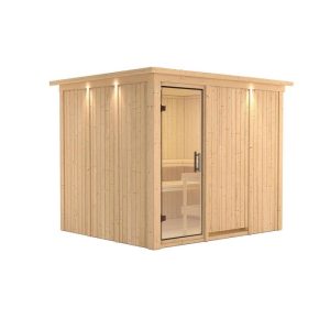 Karibu Sauna Gobin Fronteinstieg ohne Ofen mit Kranz Klarglas-Tür