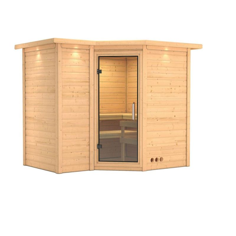 Karibu Sauna Sahib 2 Eckeinstieg ohne Ofen mit Kranz Klarglas-Tür