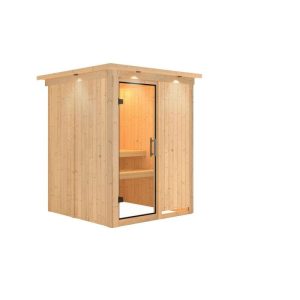 Karibu Sauna Minja Fronteinstieg ohne Ofen mit Kranz Klarglas-Tür