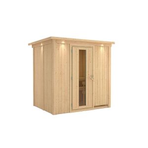 Karibu Sauna Fanja Fronteinstieg ohne Ofen mit Kranz Energiespartür