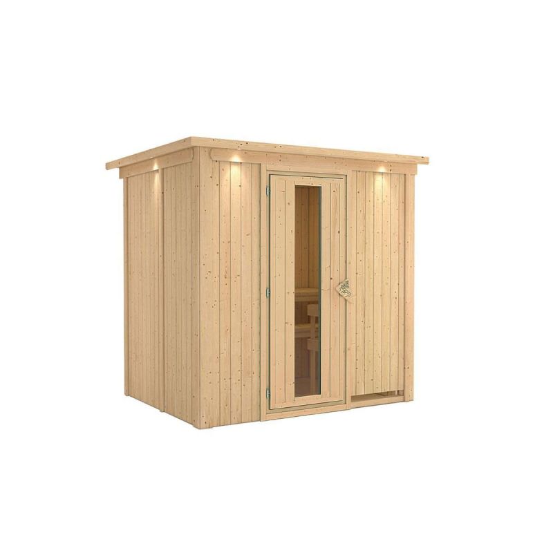 Karibu Sauna Fanja Fronteinstieg ohne Ofen mit Kranz Energiespartür