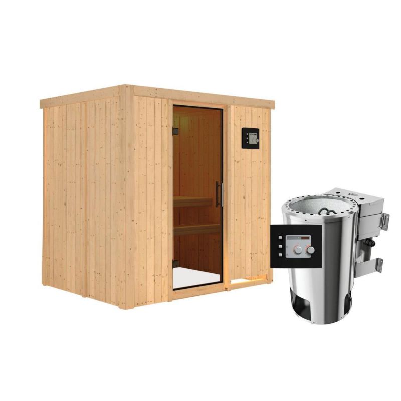 Karibu Sauna Fanja Fronteinstieg 3,6 kW Bio Ofen externe Strg modern kein Kranz Energiespartür