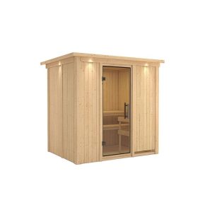 Karibu Sauna Fanja Fronteinstieg ohne Ofen mit Kranz Klarglas-Tür