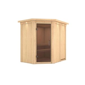 Karibu Sauna Saja Eckeinstieg ohne Ofen mit Kranz graphitfarbene Glastür