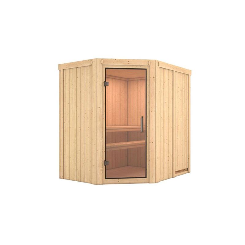 Karibu Sauna Saja Eckeinstieg ohne Ofen kein Kranz Klarglas-Tür