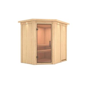 Karibu Sauna Saja Eckeinstieg ohne Ofen mit Kranz Klarglas-Tür
