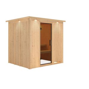 Karibu Sauna Daria Fronteinstieg ohne Ofen mit Kranz graphitfarbene Glastür