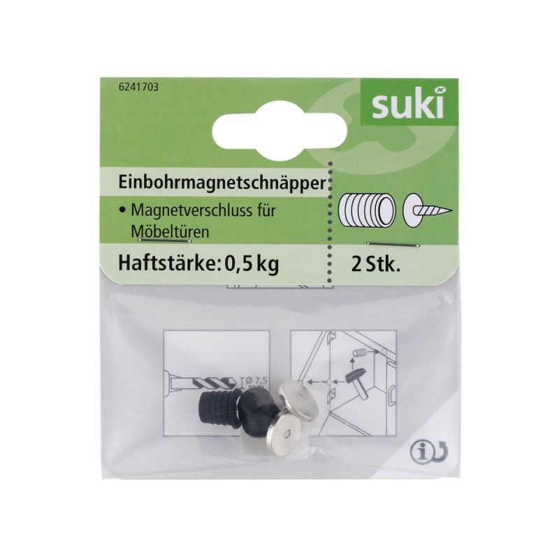 Suki Einbohrmagnetschnäpper 0,5kg schwarz 2 Stück