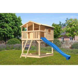Karibu  Stelzenhaus Benjamin naturbelassen inkl Rutsche blau