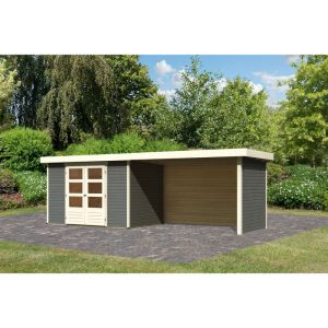 Karibu Gartenhaus Askola 4 terragrau mit Anbaudach und Seiten Karibu Gartenhaus Askola 4 terragrau mit Anbaudach und Seiten