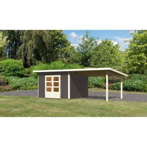 Karibu  Gartenhaus Northeim 3 terragrau 40 mm mit Anbaudach