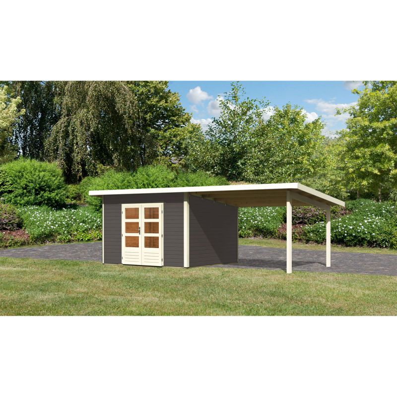 Karibu  Gartenhaus Northeim 3 terragrau 40 mm mit Anbaudach