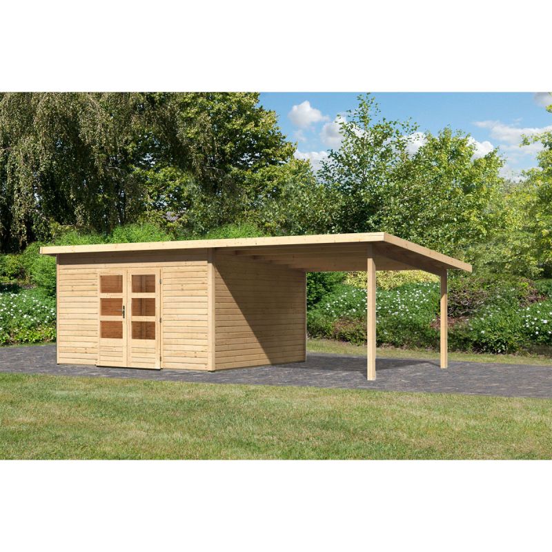 Karibu  Gartenhaus Northeim 5 natur 40 mm mit Anbaudach