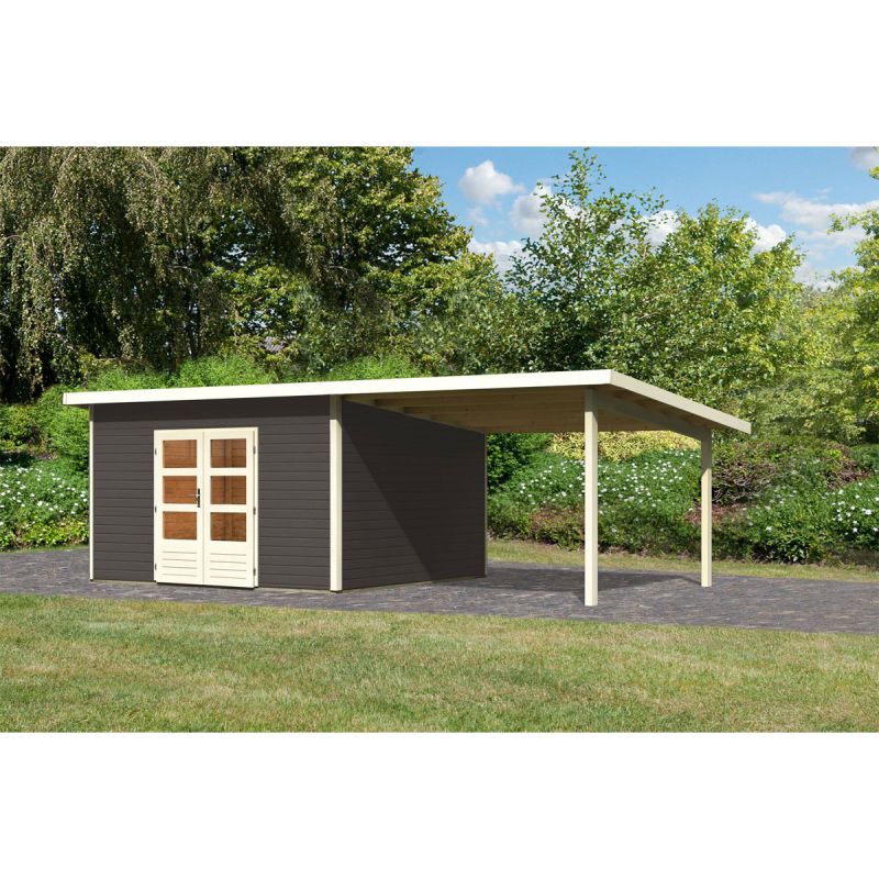 Karibu  Gartenhaus Northeim 5 terragrau 40 mm mit Anbaudach