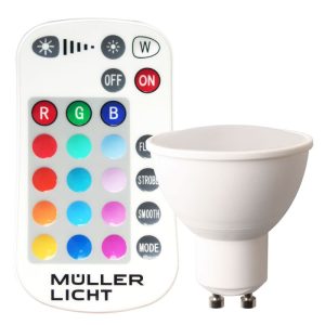 Müller Licht LED-Leuchtmittel GU10 5W mehrfarbig mit Fernbedienung Müller Licht LED-Leuchtmittel GU10 5W mehrfarbig mit Fernbedienung
