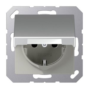 Jung SCHUKO-Steckdose AS 500 Klappdeckel aluminiumfarben Jung SCHUKO-Steckdose AS 500 Klappdeckel aluminiumfarben