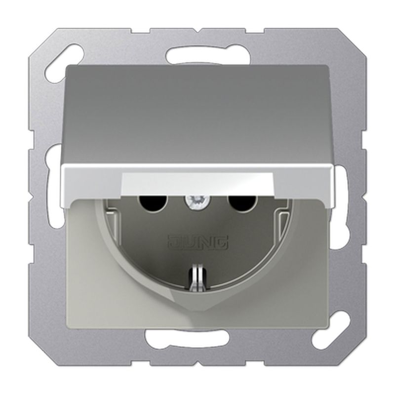 Jung SCHUKO-Steckdose AS 500 Klappdeckel aluminiumfarben