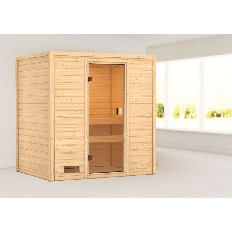 Karibu Sauna Selena 3,6 kW naturbelassen ohne Ofen ohne Dachkranz