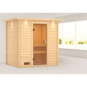 Karibu Sauna Selena 3,6 kW mit Kranz naturbelassen ohne Ofen