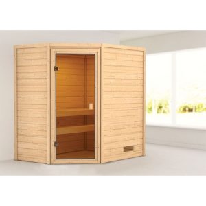 Karibu Sauna Jella 3,6 kW naturbelassen ohne Ofen ohne Dachkranz