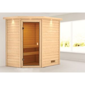 Karibu Sauna Jella 3,6 kW mit Kranz naturbelassen ohne Ofen