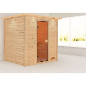 Karibu Sauna Adelina mit Kranz naturbelassen ohne Ofen