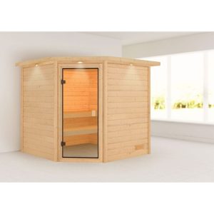 Karibu Sauna Tilda mit Kranz naturbelassen ohne Ofen