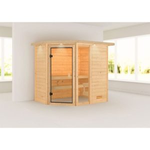 Karibu Sauna Jada mit Kranz naturbelassen ohne Ofen