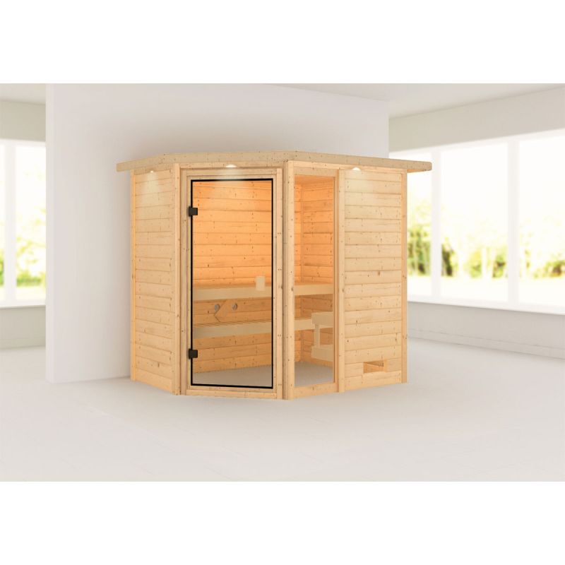 Karibu Sauna Jada mit Kranz naturbelassen ohne Ofen