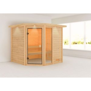 Karibu Sauna Tabea mit Kranz naturbelassen ohne Ofen