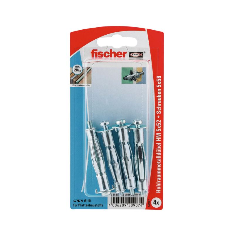 Fischer Hohlraum-Metalldübel 5 x 52 mm mit metrischer Schraube 4 Stück