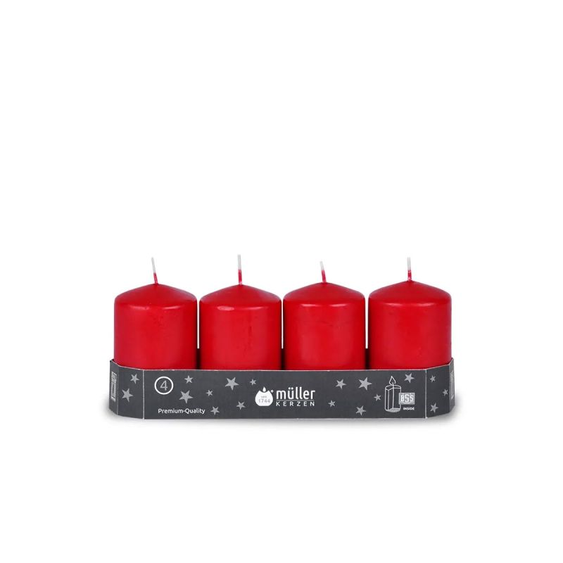Stumpenkerze Höhe 80 mm Durchmesser 48 mm 4er-Pack rot