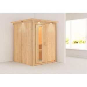 Karibu Sauna Norin Fronteinstieg ohne Zubehör mit Kranz Energiespartür