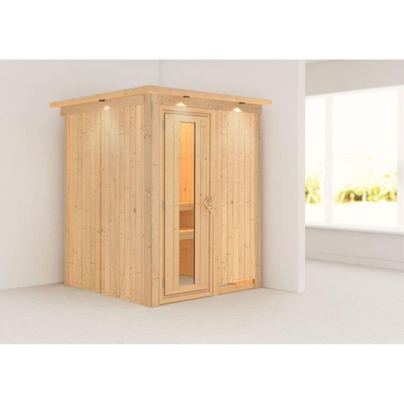 Karibu Sauna Norin Fronteinstieg ohne Zubehör mit Kranz Energiespartür