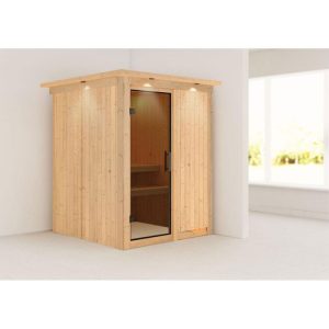 Karibu Sauna Norin Fronteinstieg ohne Zubehör mit Kranz moderne Tür