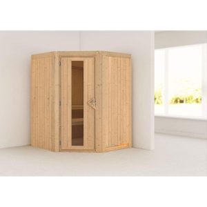 Karibu Sauna Larin Eckeinstieg Tür gedämmt ohne Kranz ohne Ofen