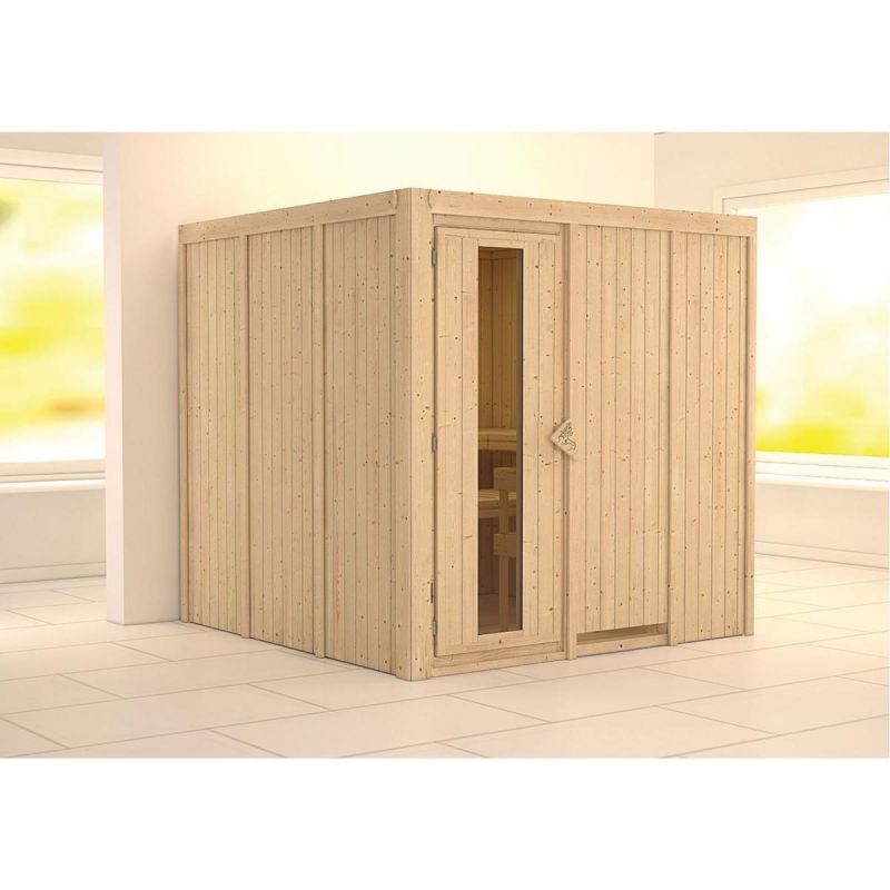 Karibu Sauna Rodin Fronteinstieg ohne Ofen Tür gedämmt ohne Kranz