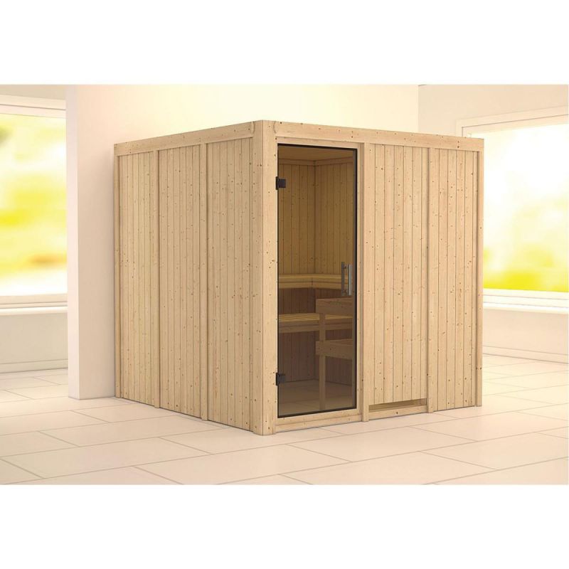 Karibu Sauna Rodin Fronteinstieg ohne Ofen Tür graphit ohne Kranz