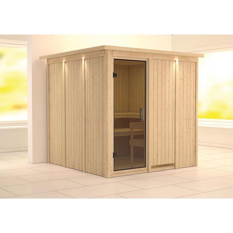 Karibu Sauna Rodin Fronteinstieg ohne Ofen Tür graphit mit Kranz