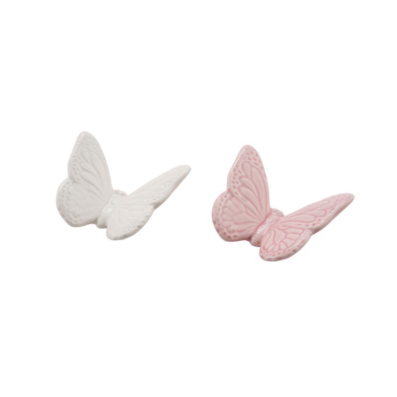 Keramik-Schmetterling 7 x 2 x 6 cm weiß-rosa