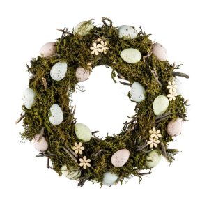 Naturkranz mit Eiern Durchmesser 30 cm grün-rosa-mint Naturkranz mit Eiern Durchmesser 30 cm grün-rosa-mint