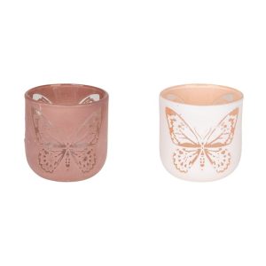 Glas-Windlicht Schmetterlingsmuster 8,5 x 8,5 cm rosa-weiß Glas-Windlicht Schmetterlingsmuster 8,5 x 8,5 cm rosa-weiß