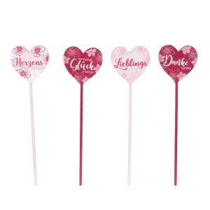 Holzstecker Herz 6 x 24 cm rosa-pink Holzstecker Herz 6 x 24 cm rosa-pink
