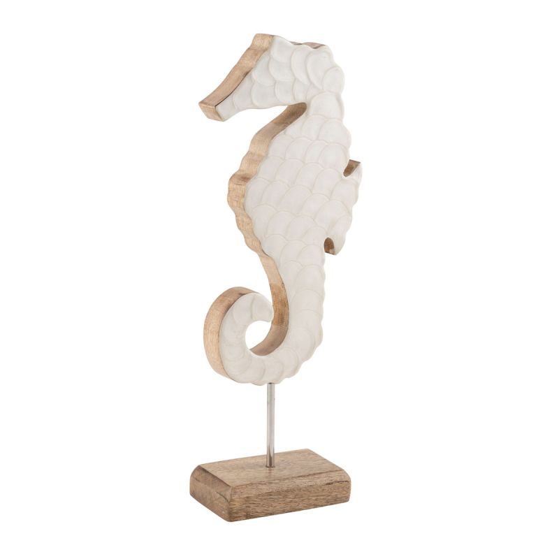 Mangoholzaufsteller Seepferdchen 12 x 35 x 6 cm natur-weiß