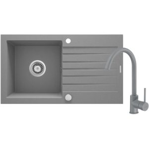 deante Granitspülen-Set ZORBA mit Armatur grau mettalic deante Granitspülen-Set ZORBA mit Armatur grau mettalic
