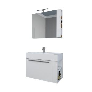 Progetto Idea Stella Badmöbel DOMUS 80 weiß mit Spiegelschrank und Lampe Progetto Idea Stella Badmöbel DOMUS 80 weiß mit Spiegelschrank und Lampe