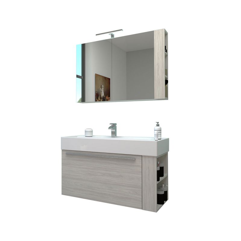 Progetto Idea Stella Badmöbel DOMUS 100 Ulme creme mit Spiegelschrank und Lampe