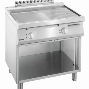 Elektro Griddleplatte mit Stahlplatte 1/2 glatt und 1/2 gerillt, offener Unterbau B 800 x T 700mm Elektro Griddleplatte mit Stahlplatte 1/2 glatt und 1/2 gerillt, offener Unterbau B 800 x T 700mm