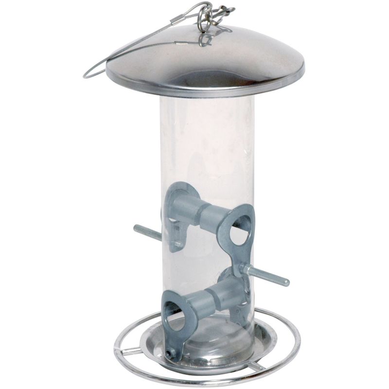 Futterspender mit Anflugring 14 x 14 x 26 cm Metall Silber